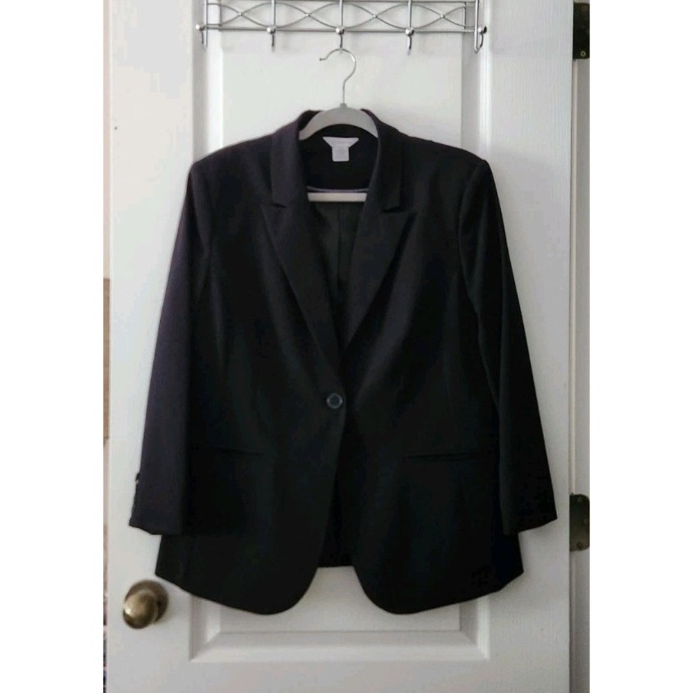 Liz Claiborne Women's One-Button Lined Blazer Coat Pockets Black Size 14